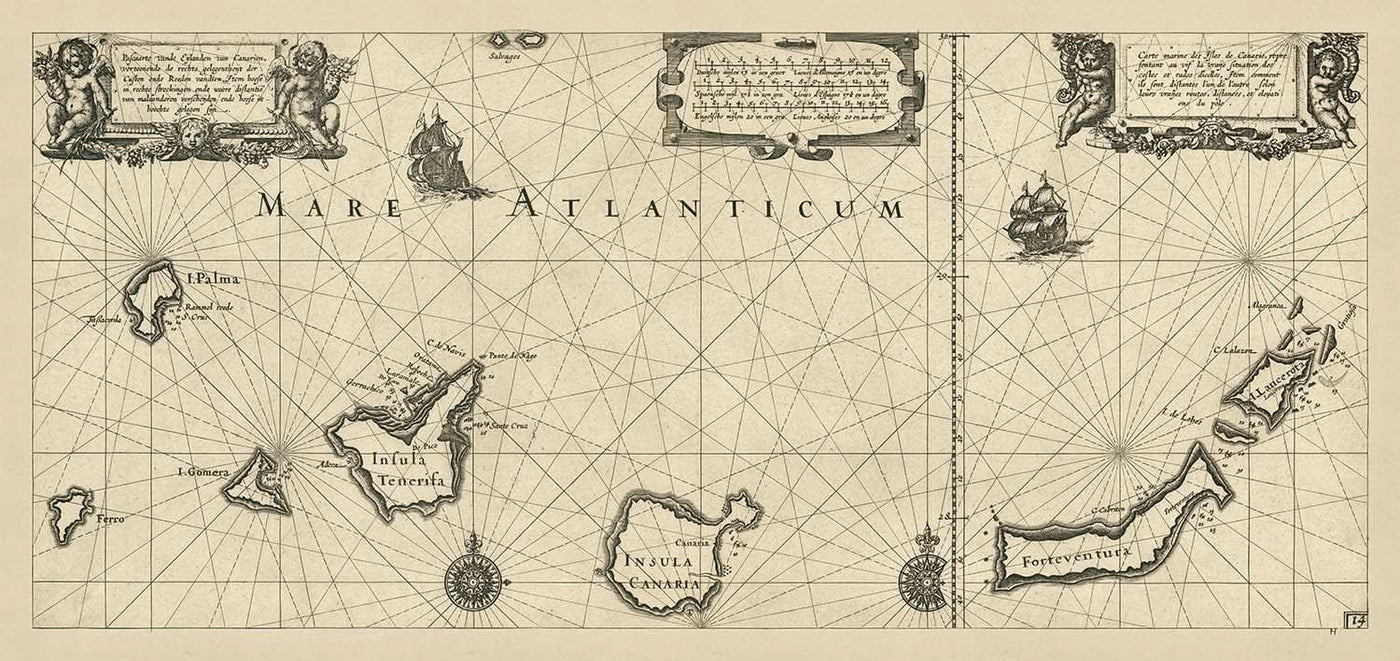 Alte Kanarische Seekarte von Blaeu, 1608: Lanzarote, Teneriffa, Gran Canaria