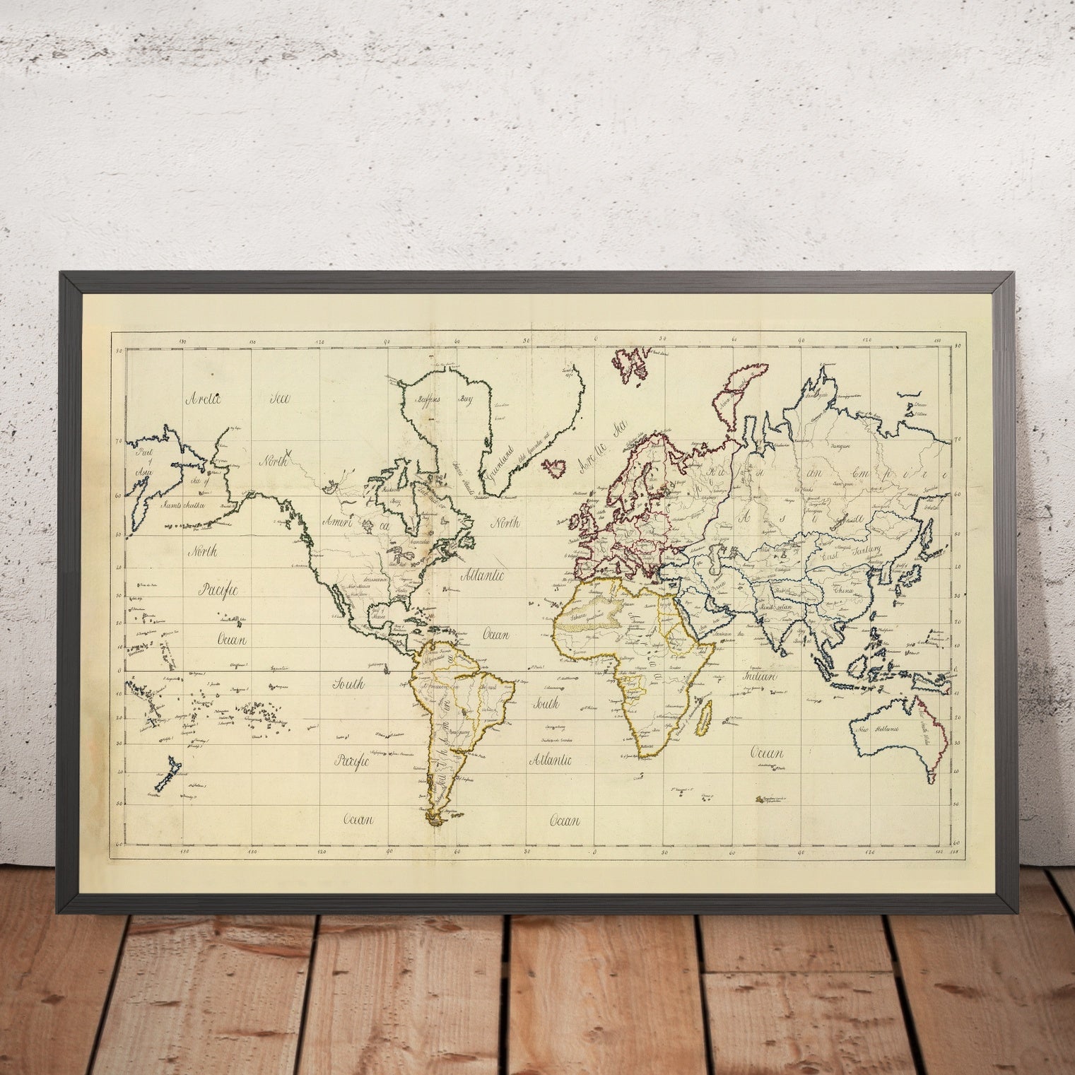 Old Manuscript World Map by Bowen, 1810: Hand-colored, schoolroom layo ...