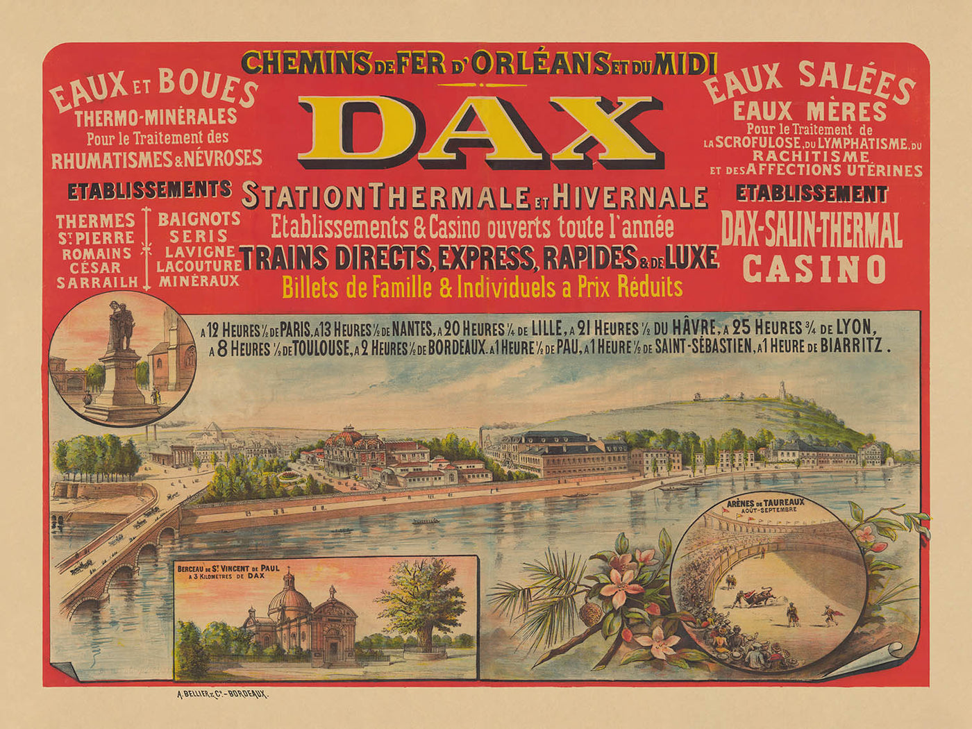 Dax Travel Poster: Station thermale et hivernale by Chemins de Fer d’Orléans et du Midi, 1890