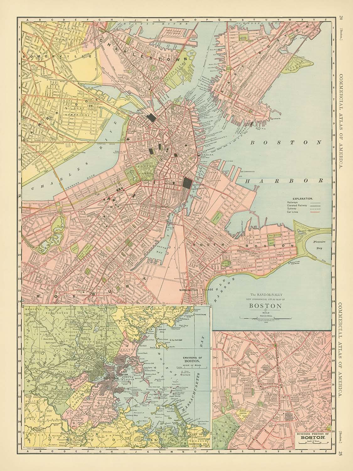 Alte Karte von Boston, 1912: Bostoner Hafen, Süd-Boston, Roxbury, Boston Common, Public Garden