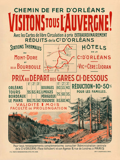 Auvergne Travel Poster: Chemin de Fer d’Orléans by Louis Tauzin, 1908