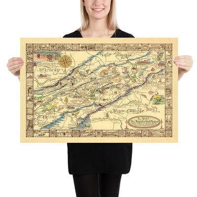 Old Map of the Appalachian Region by Kearfott, 1950: Appalachian Trail, Cumberland Gap, Great Smoky Mountains, Winston Salem