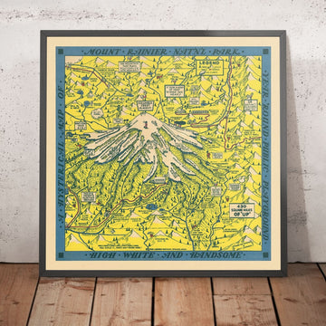 Mapa antiguo del Parque Nacional Mount Rainier, 1940: Columbia Crest, Paradise Inn, Wonderland Trail, Reflection Lake, Longmire 