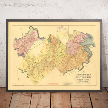 Alte Indexkarte von Boston, MA, 1899: Dorchester, West Roxbury, Brighton, Franklin Park, Charles River 