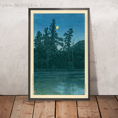 A framed image of Sanpoji Pond in Shakujii by Hasui Kawase, 1935