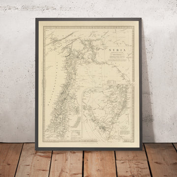 Old Map of Syria, 1843: Damascus, Aleppo, Jerusalem, Jordan R., Sinai inset
