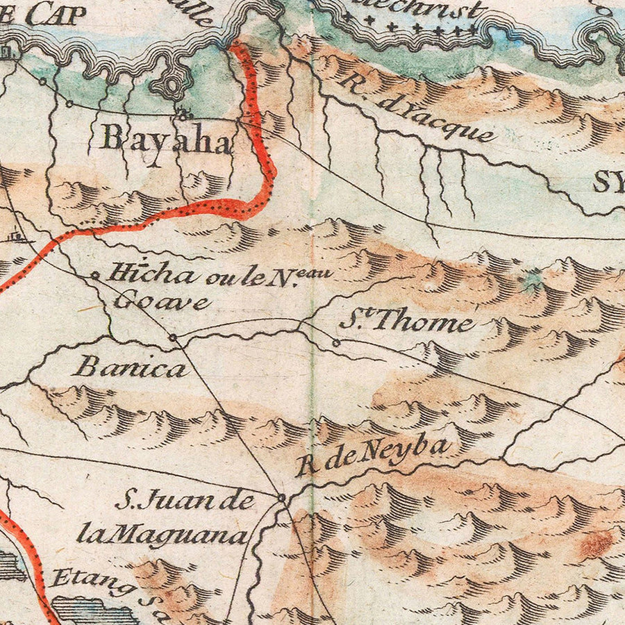 Antica mappa di Haiti e Repubblica Dominicana di Le Rouge, 1748: Santo Domingo, Les Cayques, Turks & Caicos 