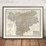 Alte Militärkarte von Tirol, Vorarlberg & Liechtenstein von Weiland, 1856: Innsbruck, Bregenz, Vaduz, Arlbergpass, Rhein 