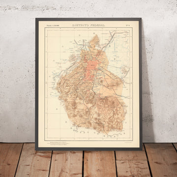 Old Topographic Map of Mexico City, 1922: Iztapalapa, Gustavo A. Madero, Xochimilco, Lake Texcoco, Valley of Mexico