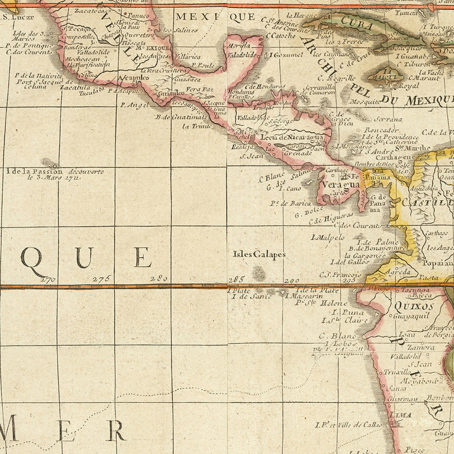 Grande Mappa Antica Francese delle Americhe di Bailleul, 1752: Esplorazione Illustrata e Colonialismo, Pretese Francesi e Spagnole 