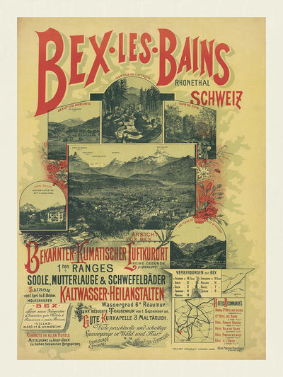 Bex-les-Bains Travel Poster: Rhonethal, Schweiz, 1890