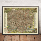 Old Pictorial Map of Ancient Rome, 1696: Tiber River, Colosseum, Circus Maximus, Pantheon, Roman Forum