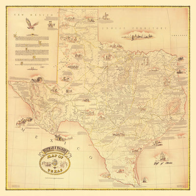 Very Large Map of Texas by Hoffman & Walker, 1965: Historical, Alamo, Galveston, Chisholm Trail, Spanish Explorers