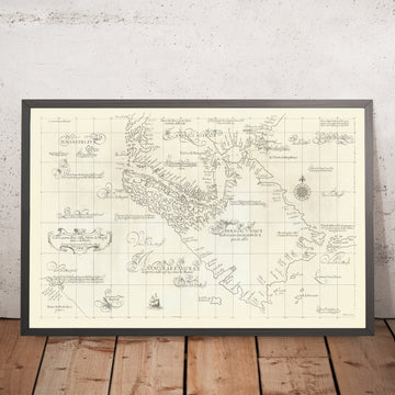 Old Strait of Magellan Nautical Chart by Dudley, 1646: Tierra del Fuego, Le Maire Strait, Terra Australis