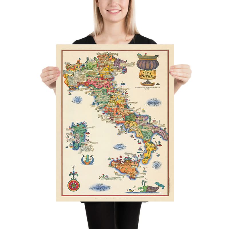 Vecchia mappa vinicola illustrata d&