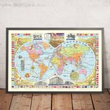 Old World Map of Coffee, Tea, & Spices McCormick, 1957: Spice Trade, Explorers, Mid-Century Design