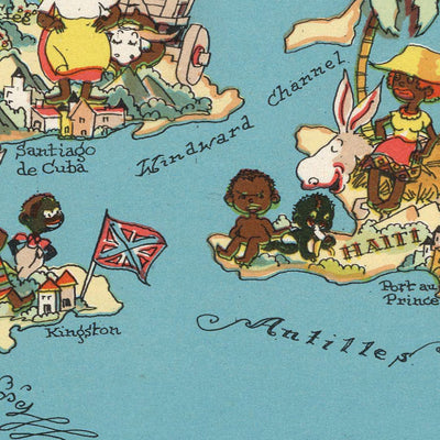Pictorial Map of Caribbean & Central America by Ruth Taylor White, 1935: Panama Canal, Puerto Rico, Havana, San Juan, Santo Domingo