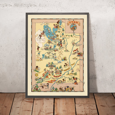 Pictorial Map of Utah by Ruth Taylor White, 1935: Salt Lake City, Zion, Arches, Great Salt Lake, Wasatch Mountains