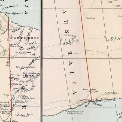 Old County Map of South Australia by Stanford, 1904: Adelaide, Murray River, Lake Eyre, Flinders Ranges, Railways