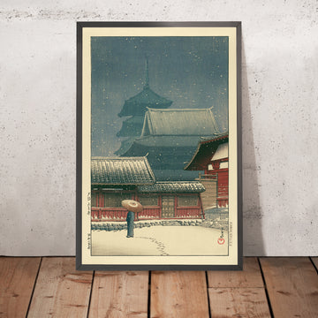 Una imagen enmarcada de Tenno Temple, Osaka, de Hasui Kawase, 1935