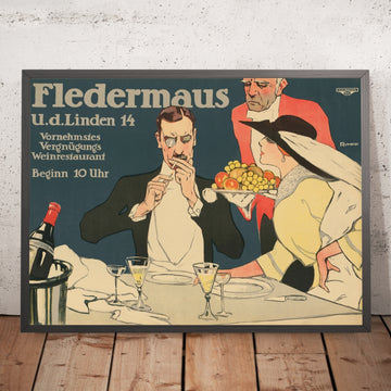 A framed image of Fledermaus Wine Restaurant Vintage Wine Poster by Fritz Rumpf, 1910