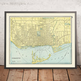 Ancienne carte de la ville de Toronto par Cram, 1895 : Queen's Park, Parlement de l’Ontario, Univ Ave, King St, rivière Don 