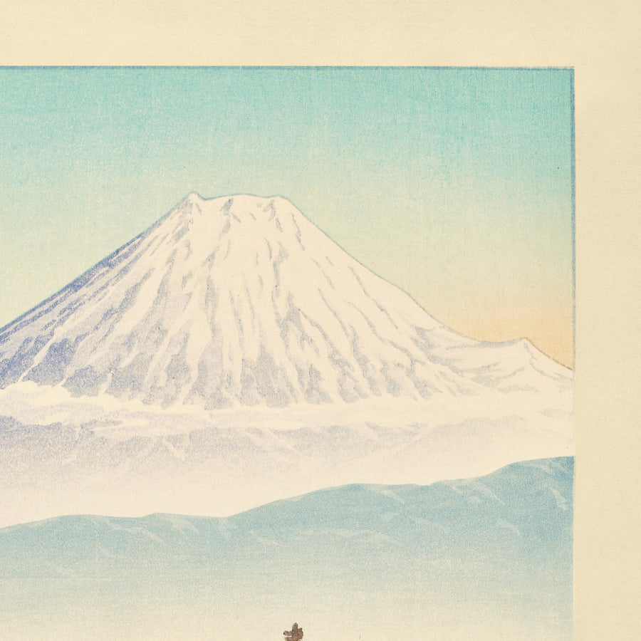 Morgen in Motoyoshiwara mit dem Fuji von Hasui Kawase 1935 