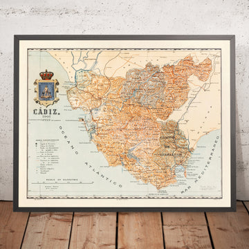 Old Map of Cádiz Province, Spain by Martín, 1901: Jerez, Cádiz, Algeciras, Gibraltar Strait, railways