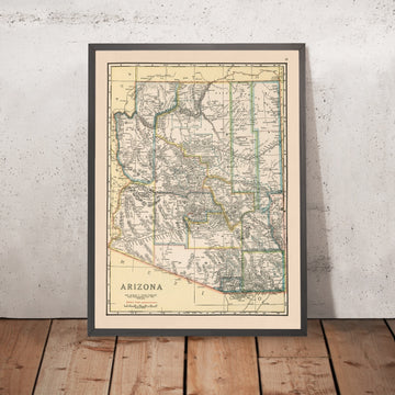 Alte Auto-Trails-Karte von Arizona, 1920: Phoenix, Tucson, Grand-Canyon-NP, Colorado River, Mogollon Rim 