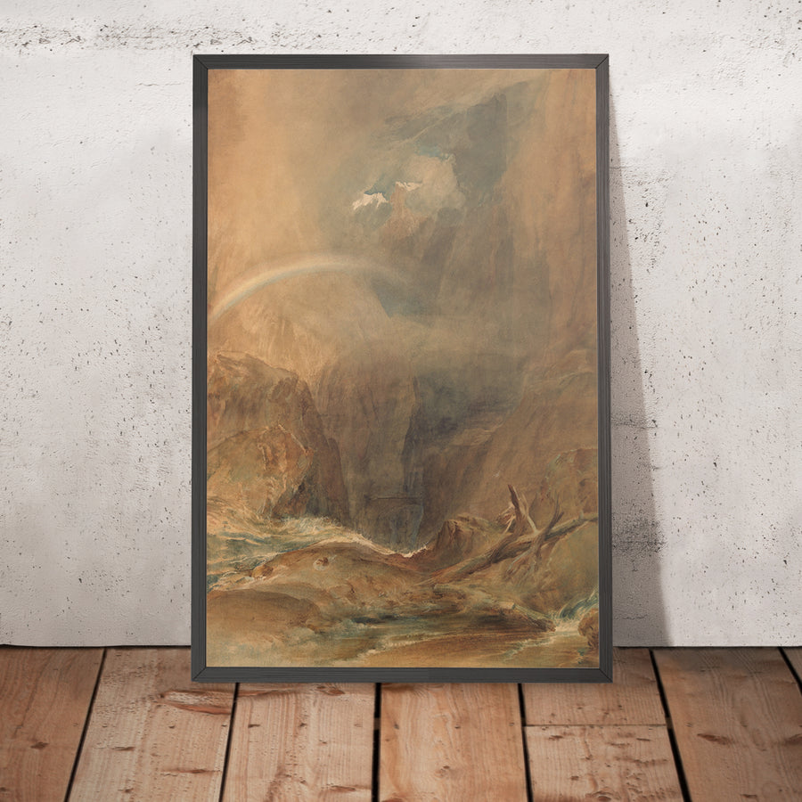 A framed image of Devil’s Bridge, Saint Gotthard’s Pass (Devil’s Bridge) by Turner, 1804