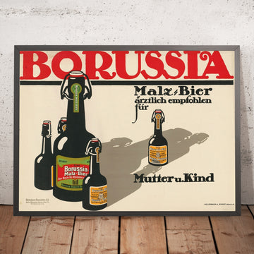 A framed image of Borussia Vintage Malt Beer Poster, 1898