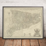 First Large Map of Catalonia by Aparici, 1769: Barcelona, Girona, Pyrenees, Ebro River, Bourbons