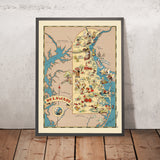 Bildkarte von Delaware von Ruth Taylor White, 1935: Wilmington, Dover, Delaware Bay, Strände, Erster Staat 