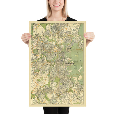 Large Old Street Map of Boston by Walker, 1905: Boston Common, Harvard, Charles River, Back Bay
