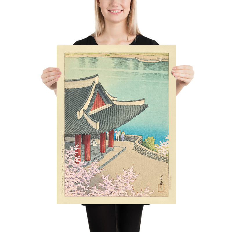Spring at Pubyong Pavilion in Pyongyang, Korea by Hasui Kawase 1939