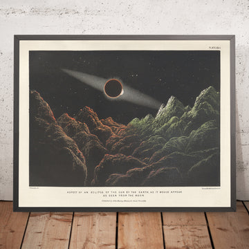 Gerahmte Abbildung von Tafel XXII Aspekt einer Sonnenfinsternis durch die Erde, wie sie von dem Mond aus erscheinen würde, von James Nasmyth, 1874
