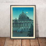 Lune du soir au temple Honganji à Tsukiji par Hasui Kawase 1935 