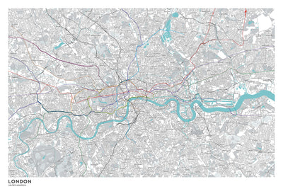 Modern London Map with Real Underground Tube Routes