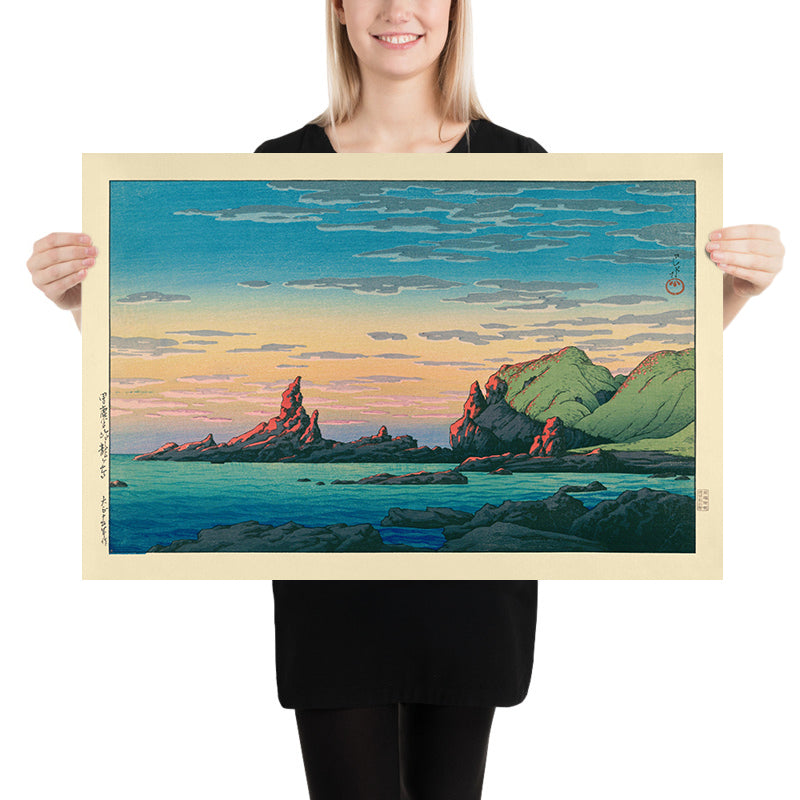 Costa al tramonto e rocce di Hasui Kawase, 1935 