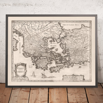 Old Map of Greece by Speed, 1676: Athens, Corinth, Aegean Sea, Ships
