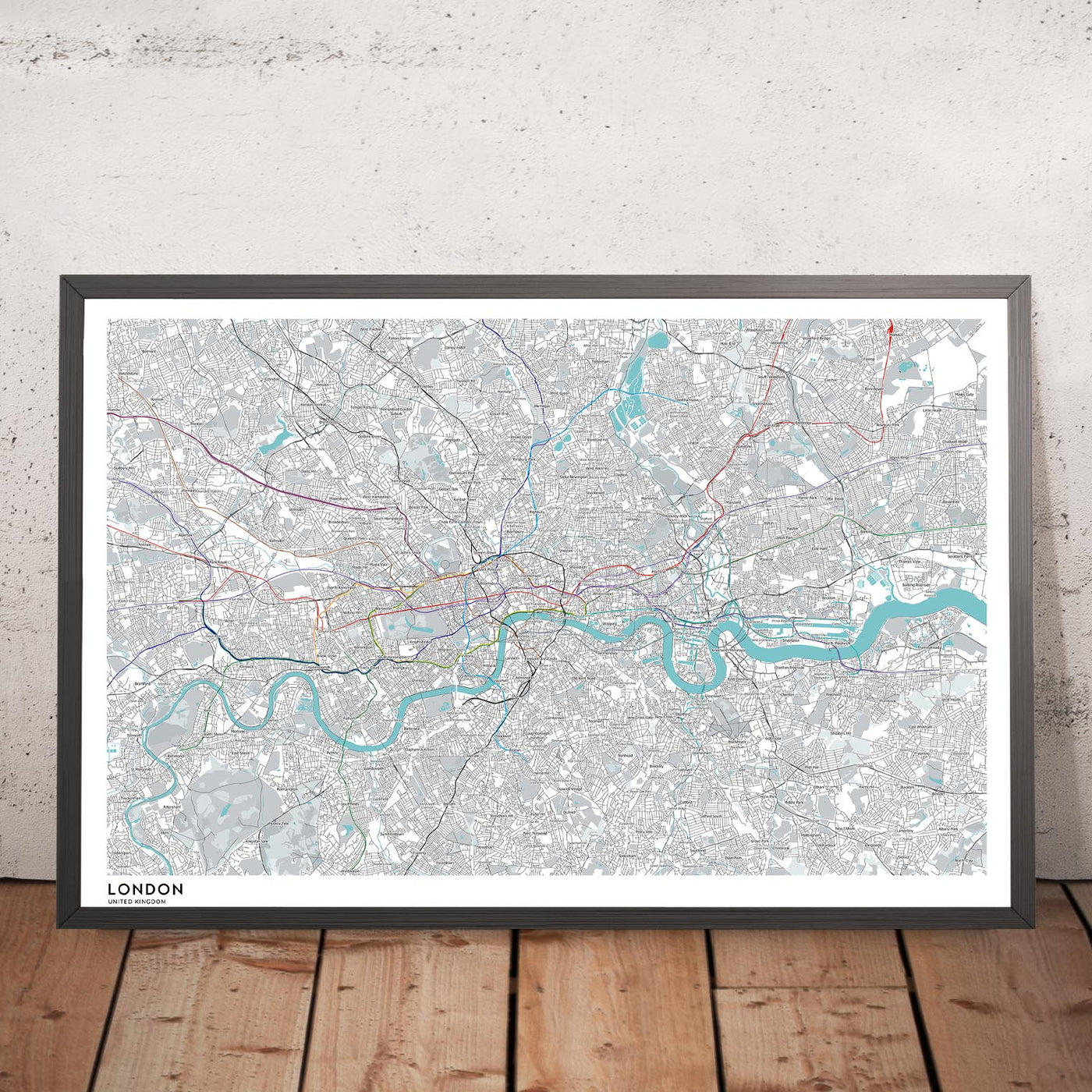 Modern London Map with Real Underground Tube Routes