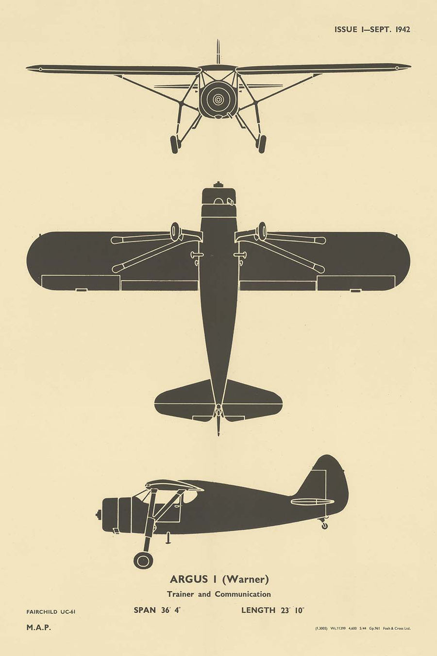 Fairchild Model 24W: WW2 Aircraft Identification Chart, 1942
