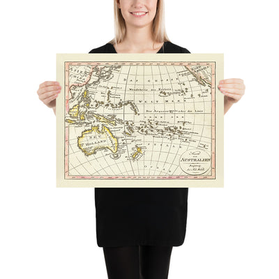 Old Map of the Pacific Rim by Walch, 1817: Australia, Early Coastlines, European Exploration