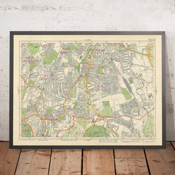 Old Street Map of London by Bacon, 1934: Catford, Lewisham, Brockley, South Circular Rd, Peckham Rye