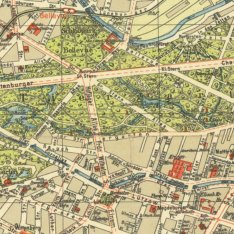 Mappa antica di Berlino di Stilke, 1936: Olimpiadi, Grunewald, Tiergarten, Kurfürstendamm, Unter den Linden 