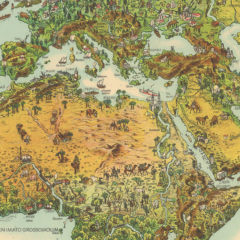 Fantasy Style Post-WW2 German World Map by Wommelsdorff, 1950