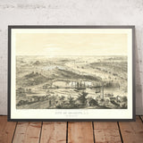 Alte Vogelperspektivkarte von Brooklyn von Bornet, 1855: Marinehof, Brooklyn Heights, DUMBO, Williamsburg, Unteres Manhattan 