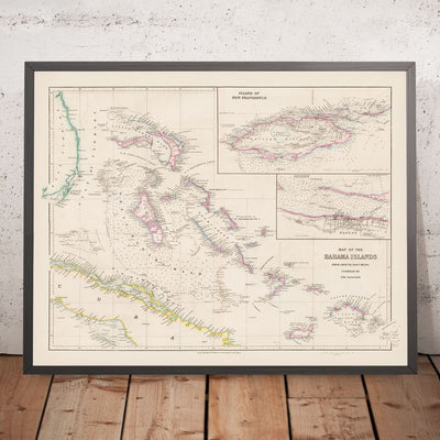 Mapa antiguo de las Bahamas de Arrowsmith, 1858: Nassau, New Providence, canales, bancos, costas