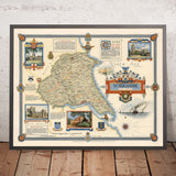 Old Pictorial Map of East Riding of Yorkshire by Clegg, 1946: Hull, Beverley