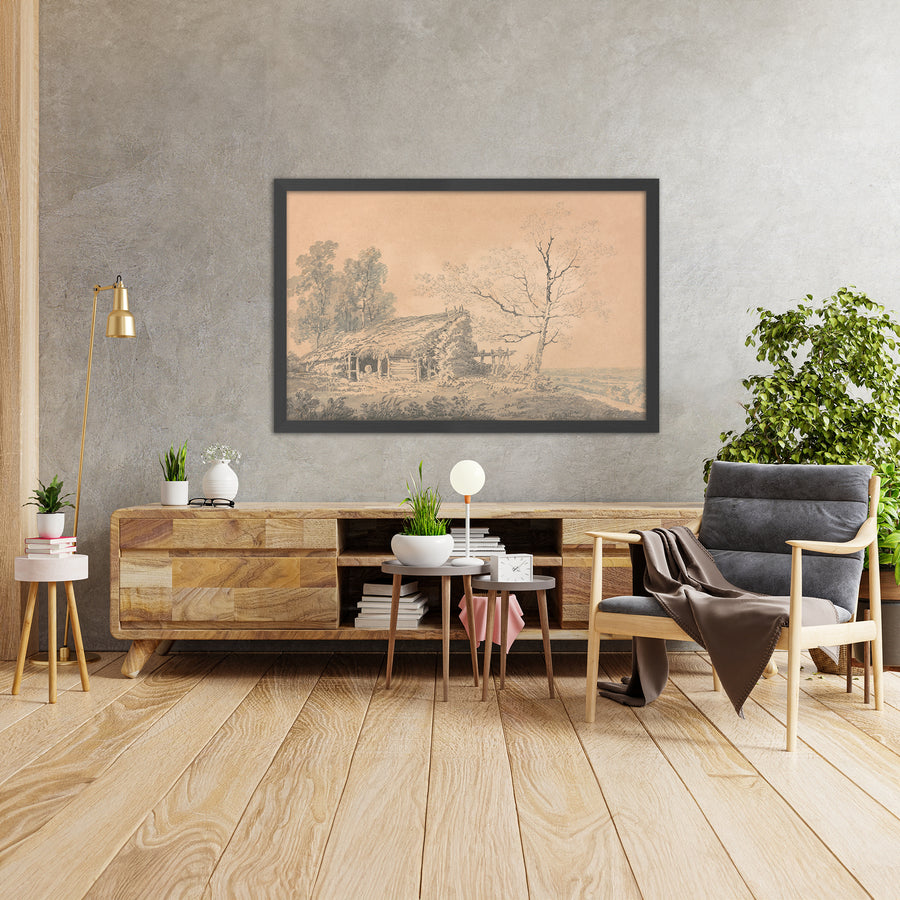 A framed image of Landscape with Barn by Turner, 1795